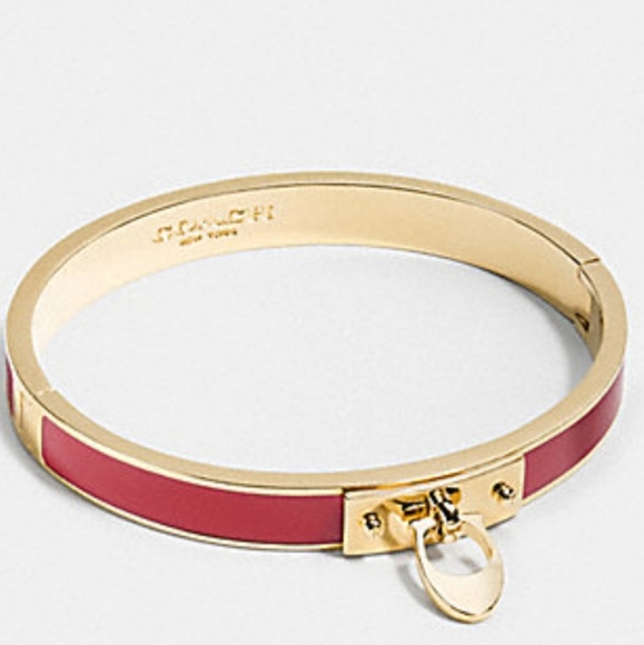 Coach Bangle Bracelet Signature C Carmine Enamel Gold Plated Hinged Oval NWT - Picture 12 of 12